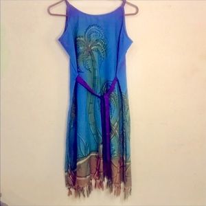 Pagoda Dress Palm Trees Blue (Free Size) Boho